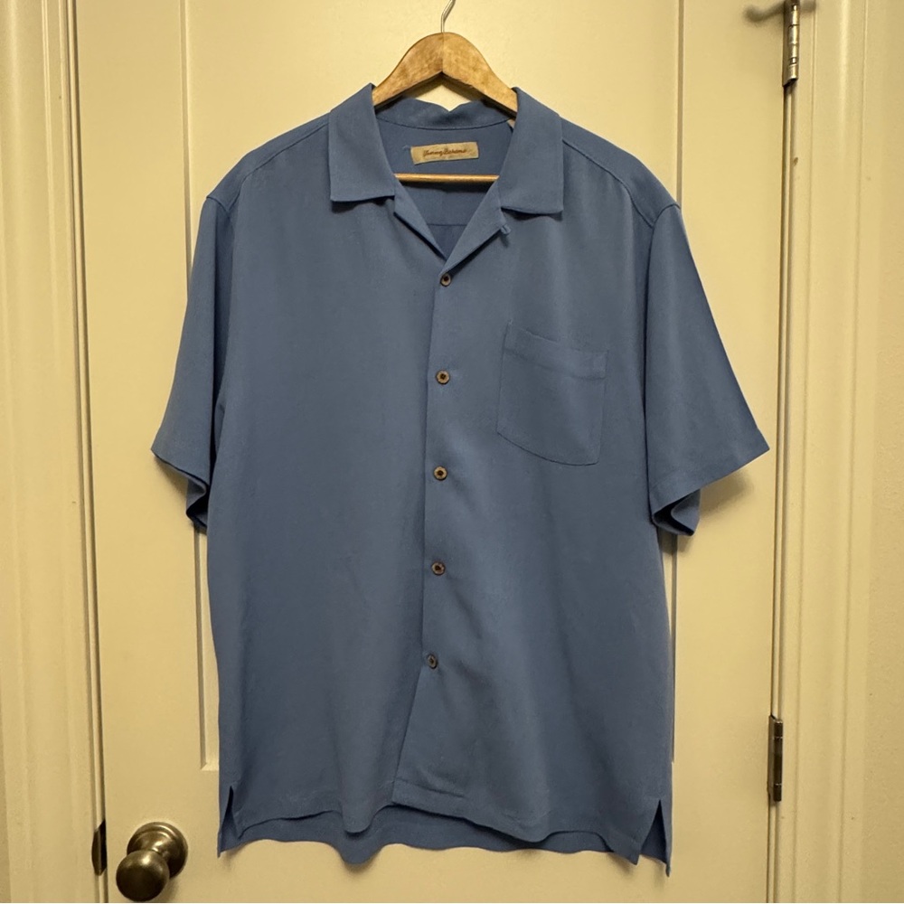 Tommy Bahama Light Blue Aloha Casual Button Down Silk Shirt Large